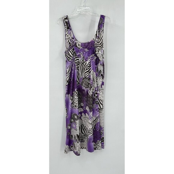 NATORI CRUZ 2 PIECE SET robe slip nightgown satin floral midi kimono purple L - Picture 10 of 13